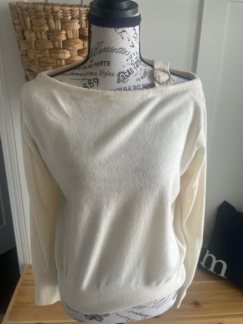 Sandro Off-the-Shoulder Cream Sweater